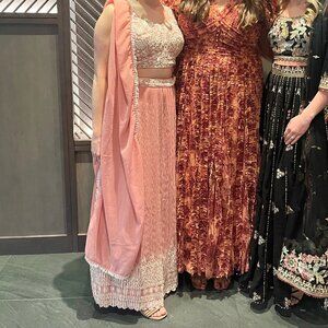 Elegant Pink and Cream Pearl Embroidered Lehenga